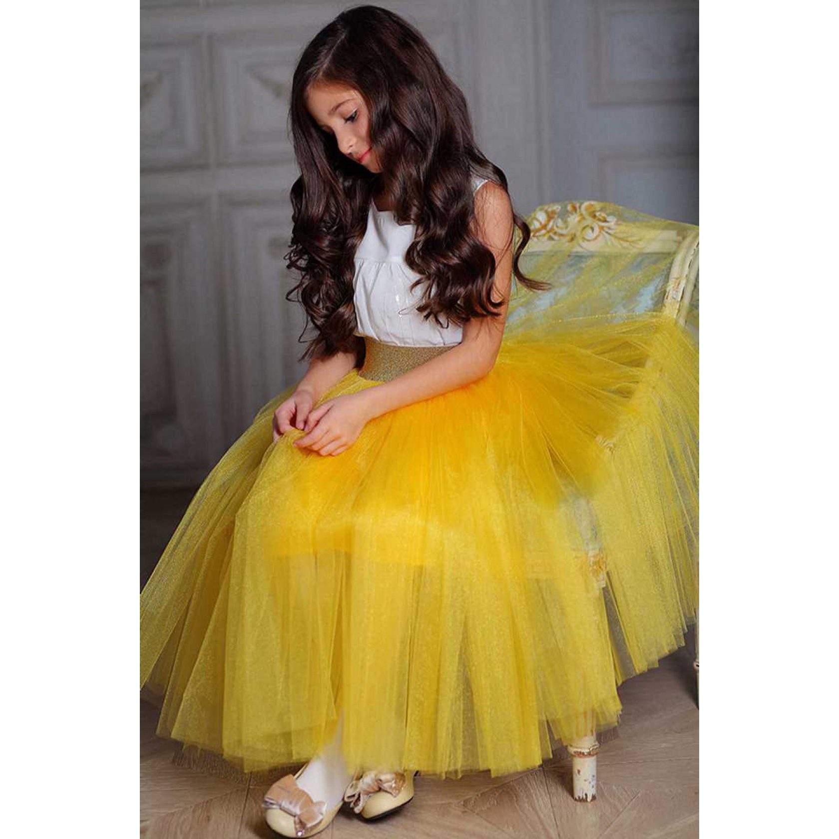 Детская желтая фатиновая юбка